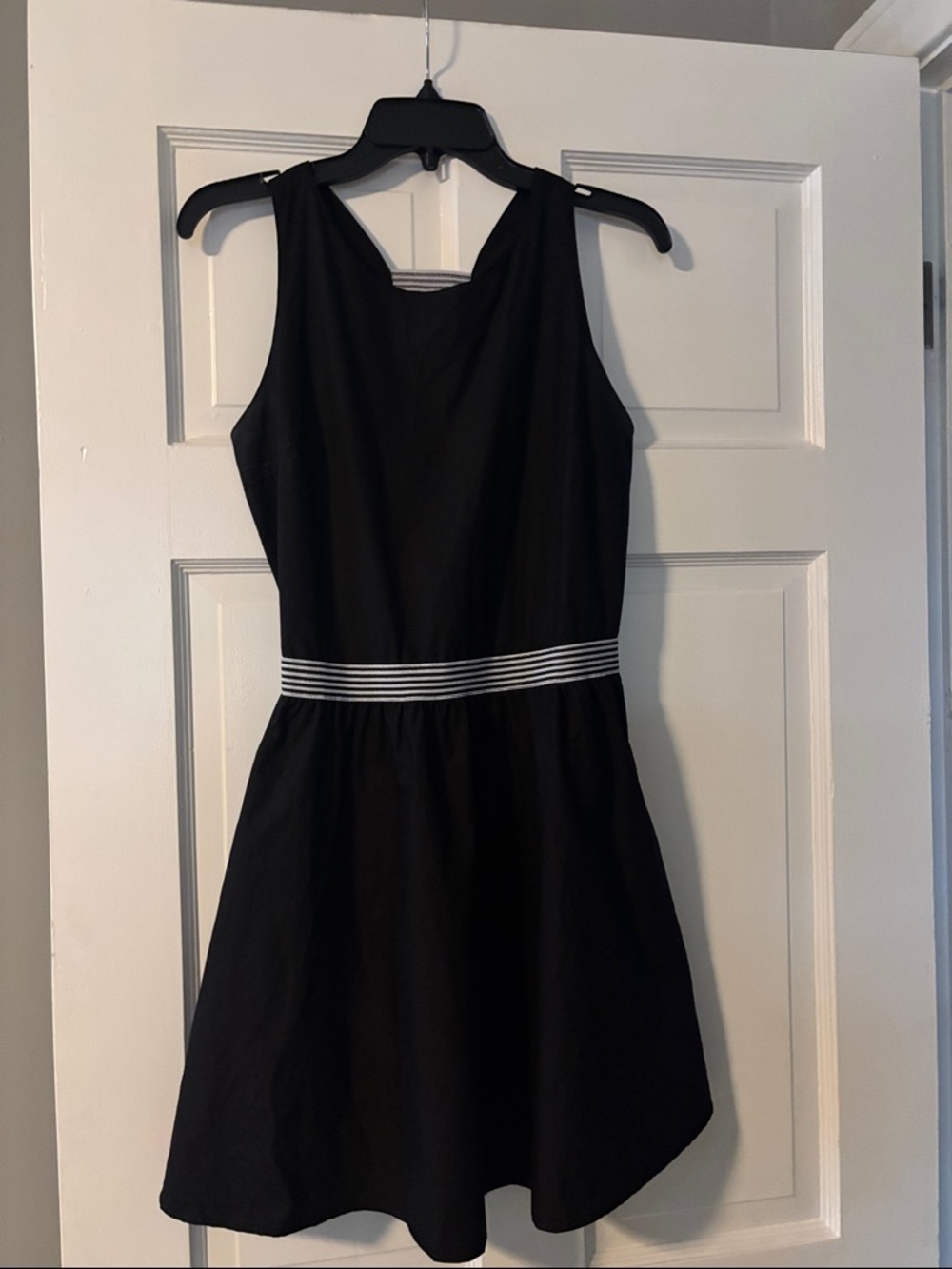 Hive & Honey Black Mini Dress with Striped Waist